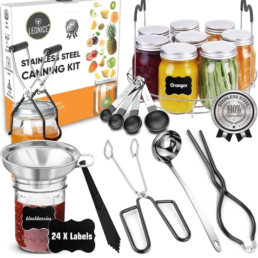 NEW Stainless Steel Canning Kit w/Orange & Black Accents &COMPLETE Canning GUIDE